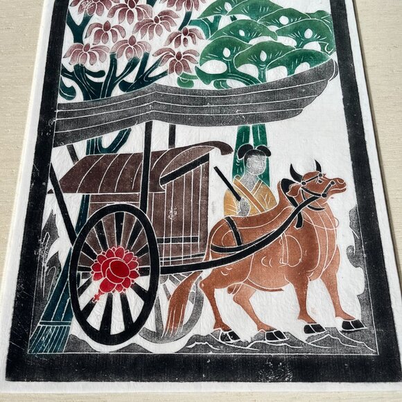 Late 20th Century Chinese School Bas Relief Rubbing of Ox and Cart - Picture 9 of 9